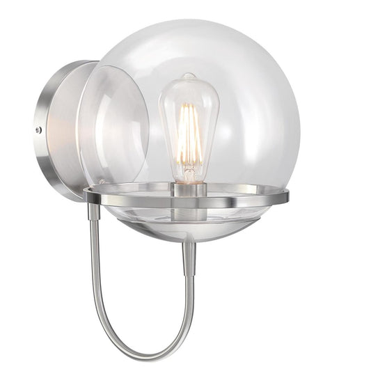 Westinghouse Marla 14in 1-Light Wall Sconce | Contemporary Brushed Nickel and Clear Glass | Bathroom & Bedroom Vanity | Model 6119200