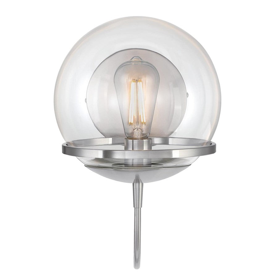 Westinghouse Marla 14in 1-Light Wall Sconce | Contemporary Brushed Nickel and Clear Glass | Bathroom & Bedroom Vanity | Model 6119200