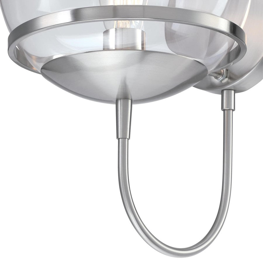 Westinghouse Marla 14in 1-Light Wall Sconce | Contemporary Brushed Nickel and Clear Glass | Bathroom & Bedroom Vanity | Model 6119200
