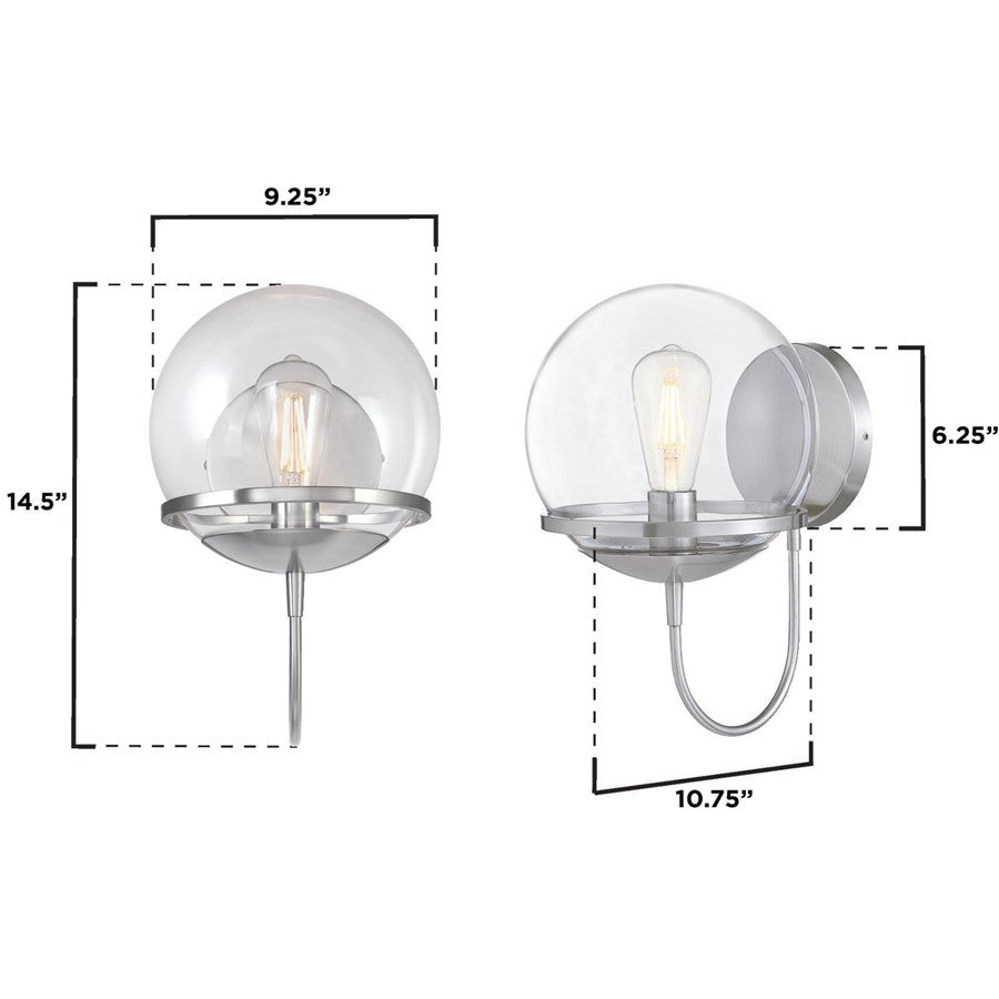 Westinghouse Marla 14in 1-Light Wall Sconce | Contemporary Brushed Nickel and Clear Glass | Bathroom & Bedroom Vanity | Model 6119200