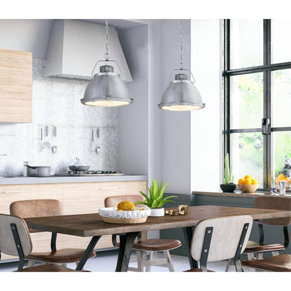 Westinghouse Danzig 14in 1-Light Pendant | Vintage Brushed Nickel and Clear Prismatic Lens | Kitchen Island & Dining Room | Model 6119400