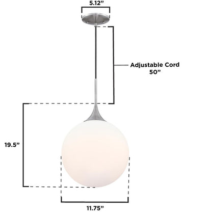 Westinghouse Moretti 19in 1-Light LED Pendant | Contemporary Brushed Nickel and Opal Frosted Glass | Kitchen Island & Breakfast Bar | Model 6119500