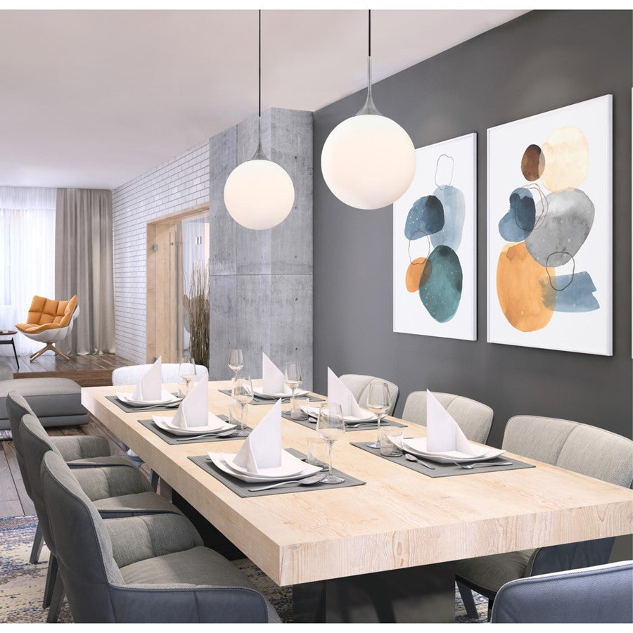 Westinghouse Moretti 19in 1-Light LED Pendant | Contemporary Brushed Nickel and Opal Frosted Glass | Kitchen Island & Breakfast Bar | Model 6119500