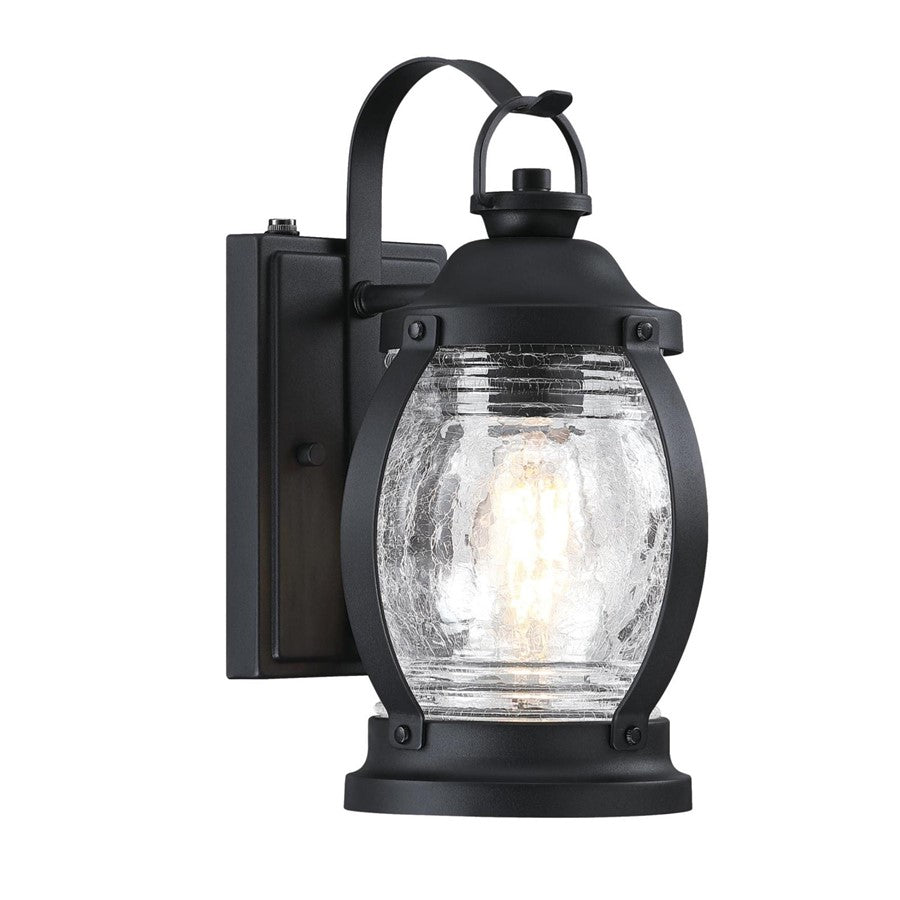 Westinghouse Canyon 12in 1-Light Outdoor Wall Sconce | Rustic Textured Black and Clear Crackle Glass | Porch & Patio Entryway | Model 6120400