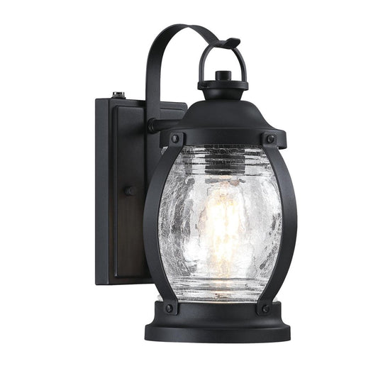 Westinghouse Canyon 12in 1-Light Outdoor Wall Sconce | Rustic Textured Black and Clear Crackle Glass | Porch & Patio Entryway | Model 6120400