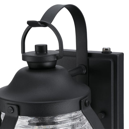 Westinghouse Canyon 12in 1-Light Outdoor Wall Sconce | Rustic Textured Black and Clear Crackle Glass | Porch & Patio Entryway | Model 6120400