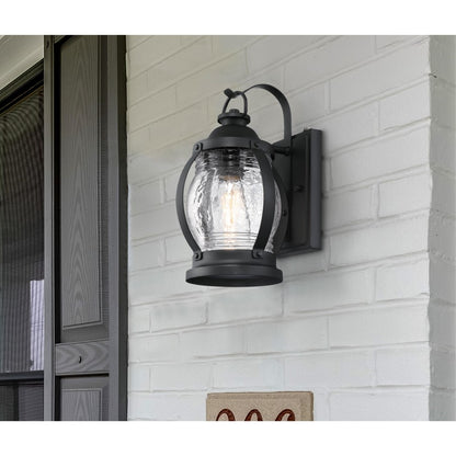 Westinghouse Canyon 12in 1-Light Outdoor Wall Sconce | Rustic Textured Black and Clear Crackle Glass | Porch & Patio Entryway | Model 6120400