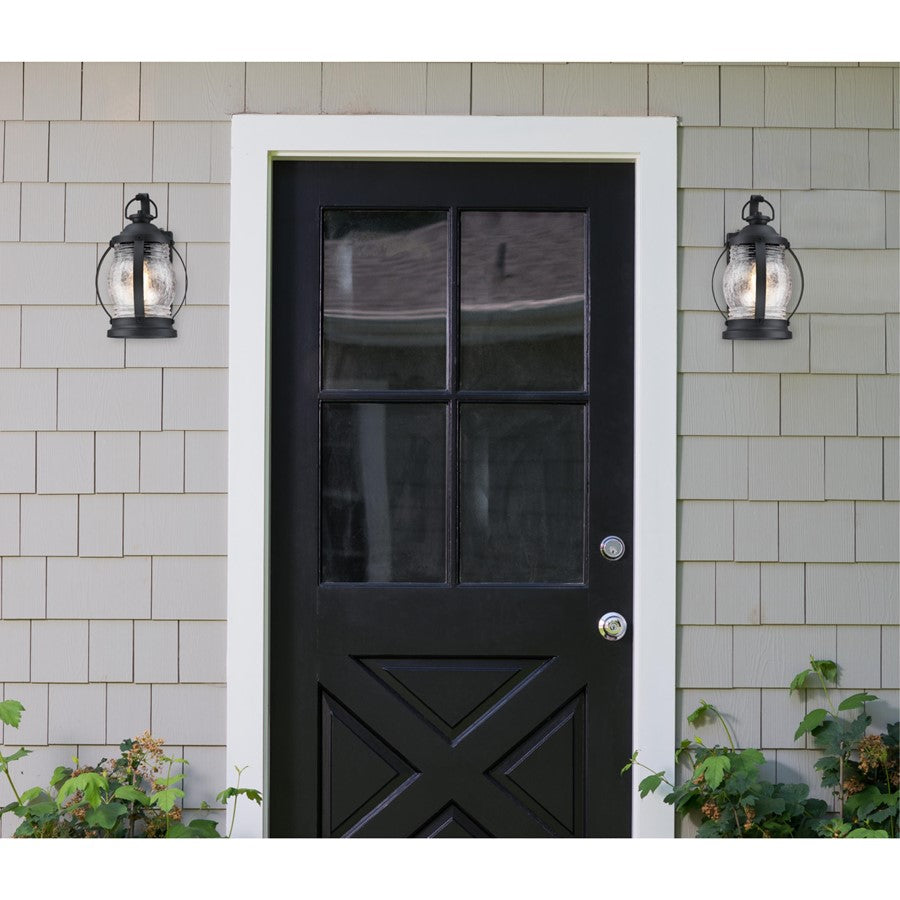 Westinghouse Canyon 12in 1-Light Outdoor Wall Sconce | Rustic Textured Black and Clear Crackle Glass | Porch & Patio Entryway | Model 6120400