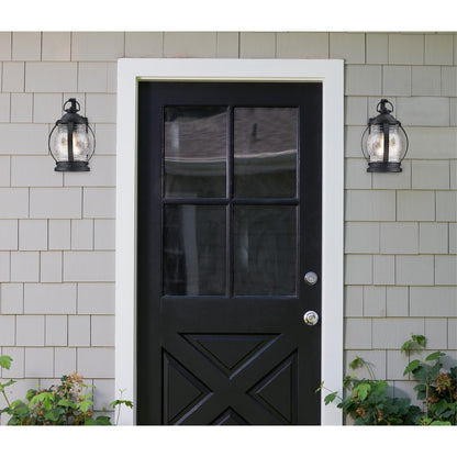 Westinghouse Canyon 12in 1-Light Outdoor Wall Sconce | Rustic Textured Black and Clear Crackle Glass | Porch & Patio Entryway | Model 6120400