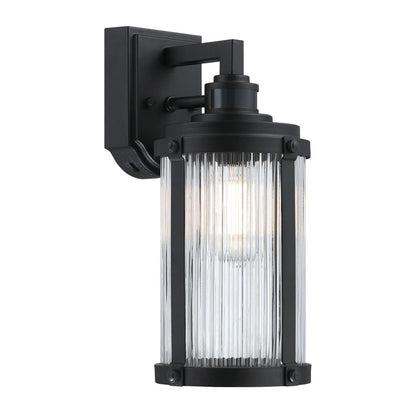 Westinghouse Armin 1-Light Outdoor Wall Sconce | Vintage Textured Black and Clear Ribbed Glass | Front Entry & Patio | Model 6120600