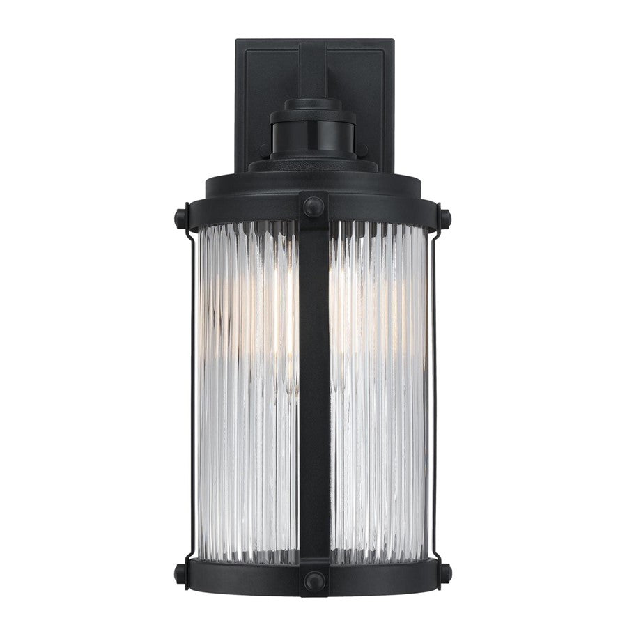 Westinghouse Armin 1-Light Outdoor Wall Sconce | Vintage Textured Black and Clear Ribbed Glass | Front Entry & Patio | Model 6120600