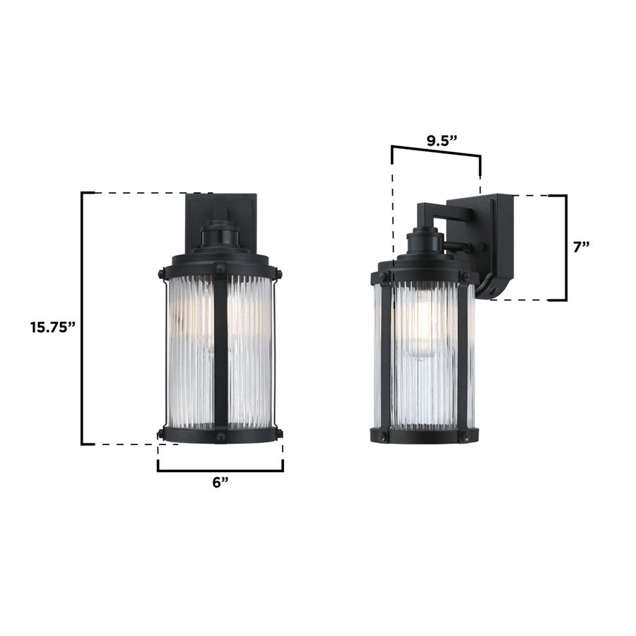 Westinghouse Armin 1 Light Wall Light, Textured Black/Clear Ribbed
