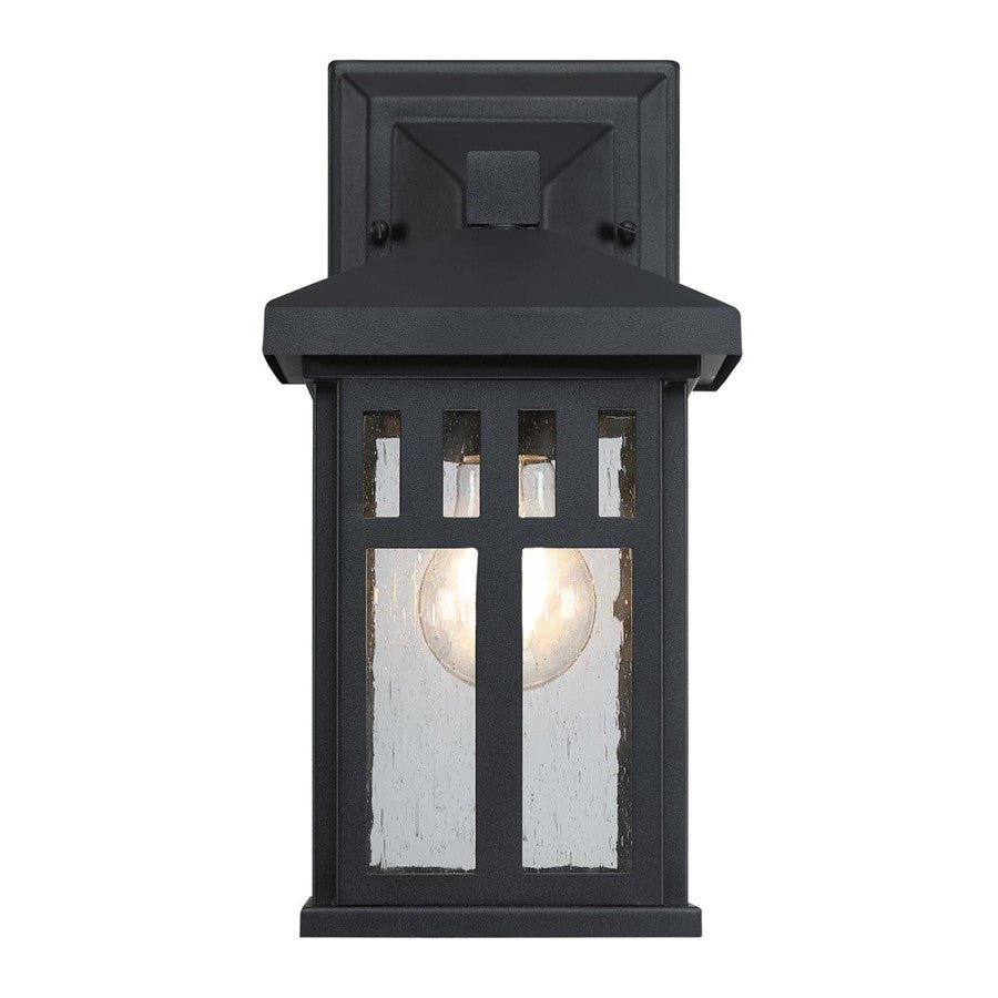 Westinghouse Burnham 1-Light Outdoor Wall Lantern | Craftsman Textured Black and Clear Seeded Glass | Entryway & Porch | Model 6120800