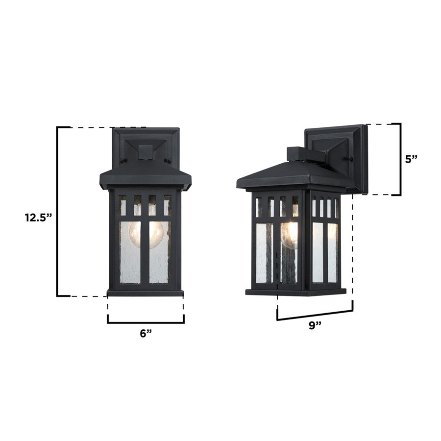 Westinghouse Burnham 1-Light Outdoor Wall Lantern | Craftsman Textured Black and Clear Seeded Glass | Entryway & Porch | Model 6120800