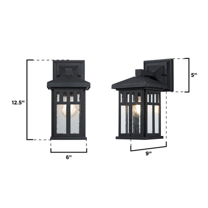 Westinghouse Burnham 1-Light Outdoor Wall Lantern | Craftsman Textured Black and Clear Seeded Glass | Entryway & Porch | Model 6120800