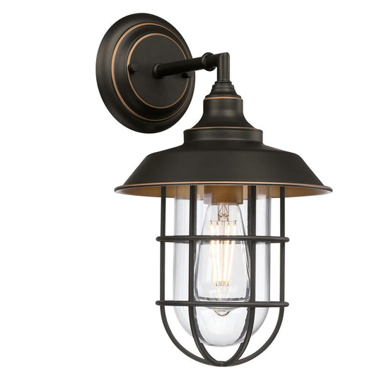 Westinghouse Iron Hill 1Lt Wall Light, Black-Brz/Hl/Clear with Cage - 6121600