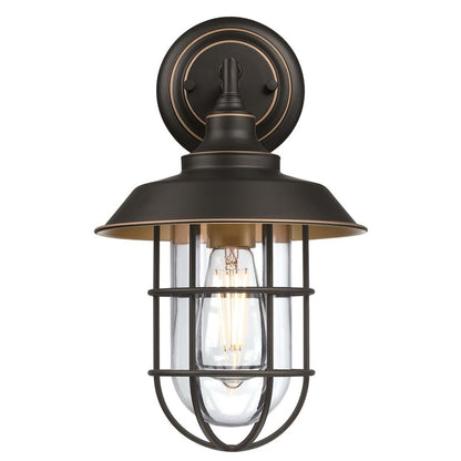 Westinghouse Iron Hill 1-Light Outdoor Wall Sconce | Vintage Black-Bronze and Clear Glass with Cage | Entryway & Patio | Model 6121600