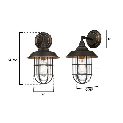 Westinghouse Iron Hill 1Lt Wall Light, Black-Bronze/Hl/Clear with Cage