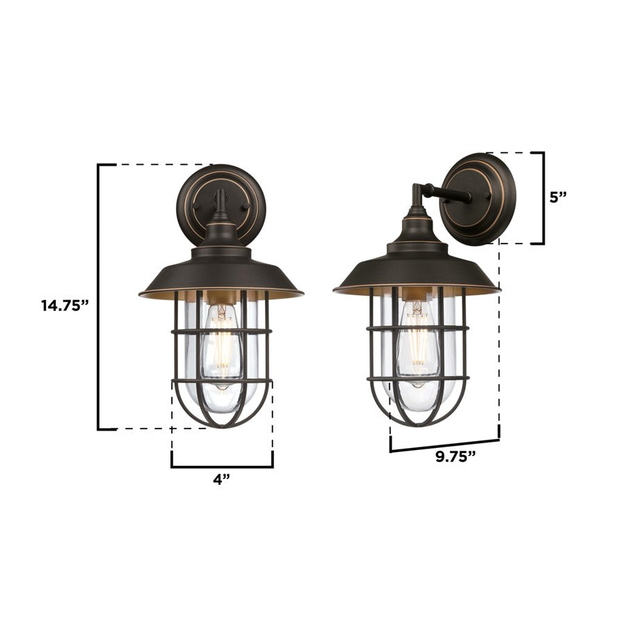Westinghouse Iron Hill 1-Light Outdoor Wall Sconce | Vintage Black-Bronze and Clear Glass with Cage | Entryway & Patio | Model 6121600