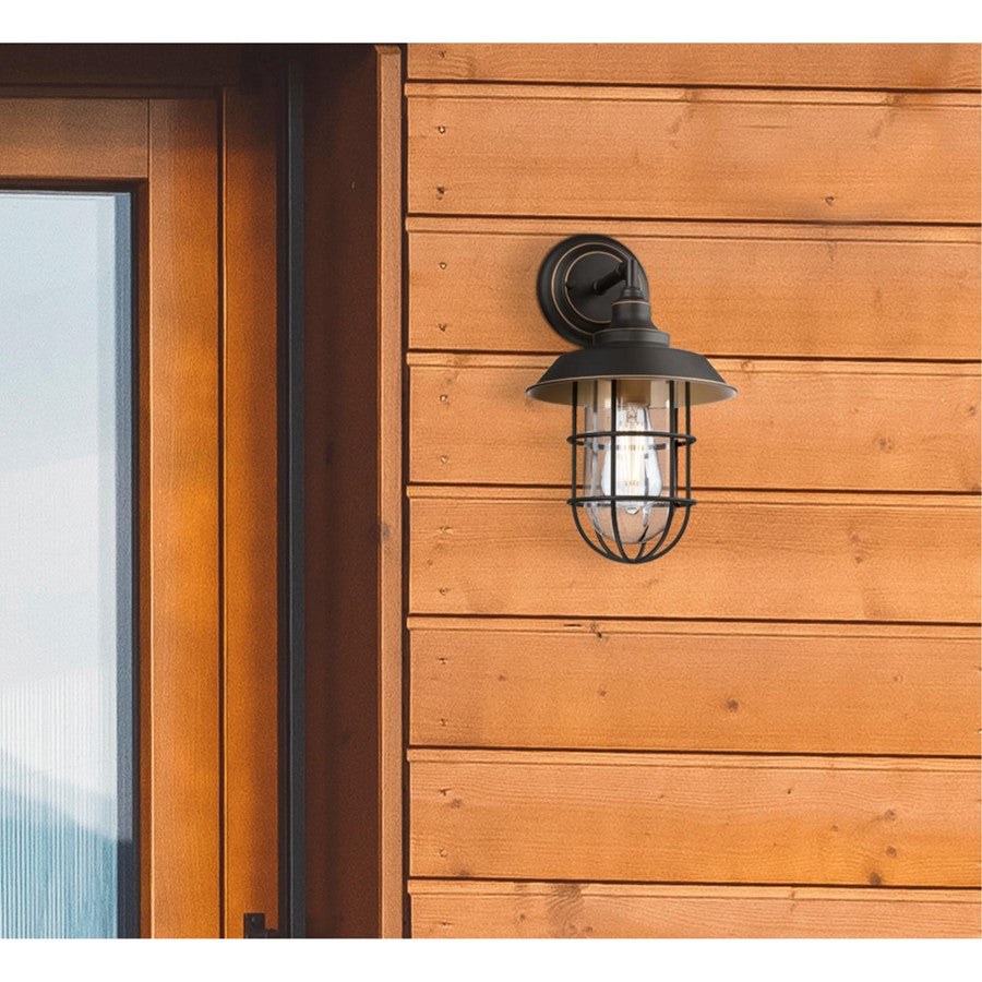 Westinghouse Iron Hill 1Lt Wall Light, Black-Bronze/Hl/Clear with Cage