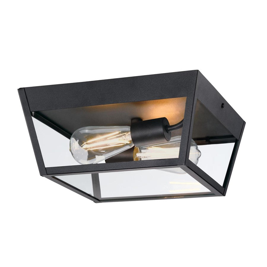 Westinghouse Peterson 2 Light Flush, Textured Black/Clear Glass - 6121900
