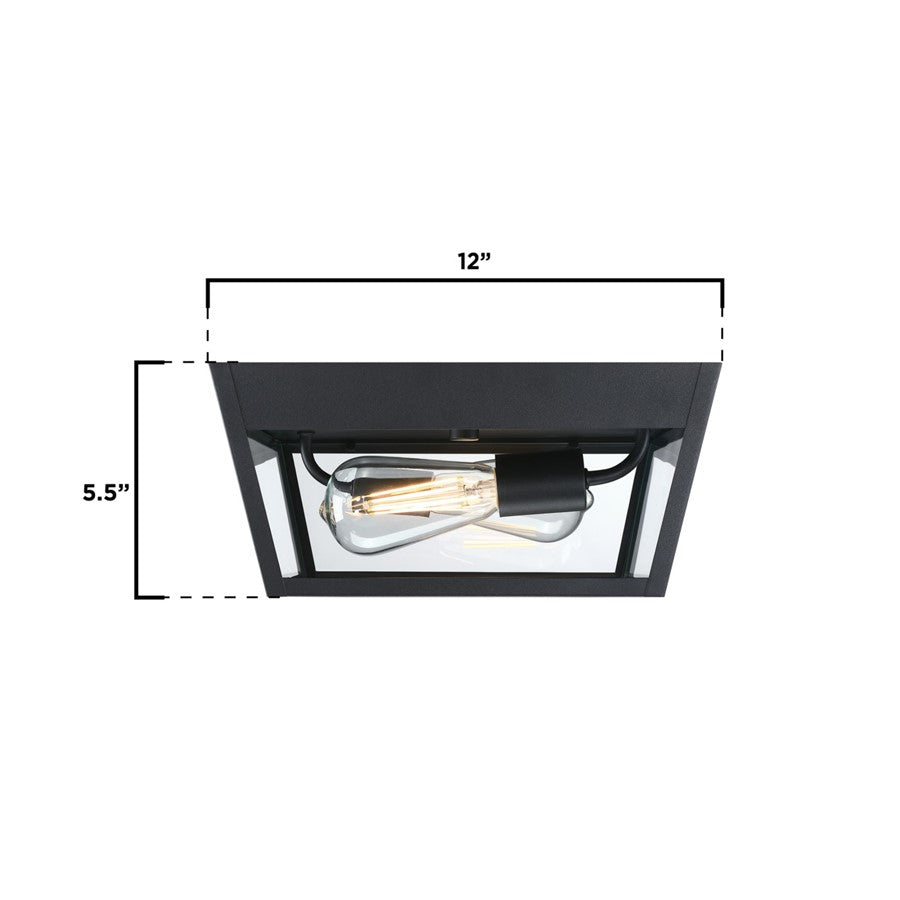 Westinghouse Peterson 2 Light Flush, Textured Black/Clear Glass