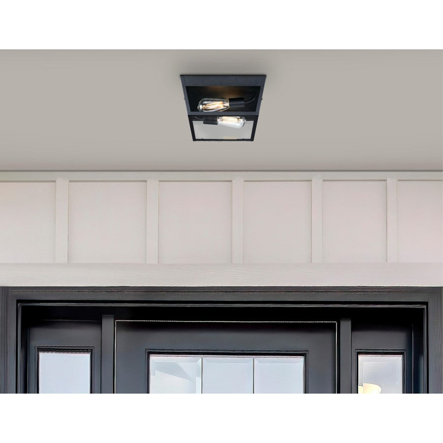 Westinghouse Peterson 2 Light Flush, Textured Black/Clear Glass