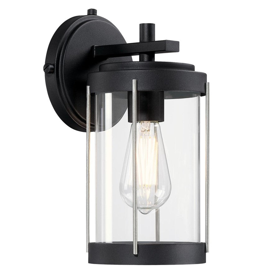 Westinghouse Kezia 12in 1-Light Outdoor Wall Sconce | Transitional Textured Black and Industrial Steel with Clear Glass | Entryway & | Model 6122100