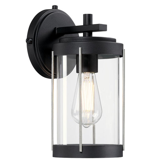 Westinghouse Kezia 12in 1-Light Outdoor Wall Sconce | Transitional Textured Black and Industrial Steel with Clear Glass | Entryway & | Model 6122100
