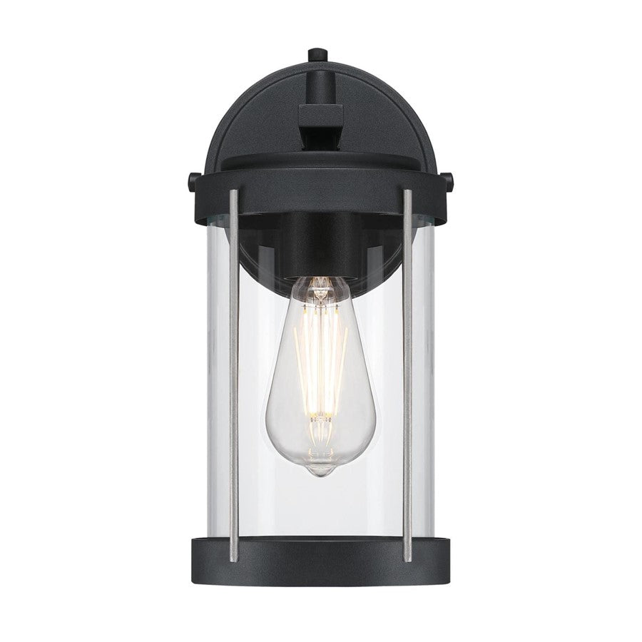Westinghouse Kezia 12in 1-Light Outdoor Wall Sconce | Transitional Textured Black and Industrial Steel with Clear Glass | Entryway & | Model 6122100