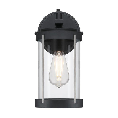 Westinghouse Kezia 12in 1-Light Outdoor Wall Sconce | Transitional Textured Black and Industrial Steel with Clear Glass | Entryway & | Model 6122100