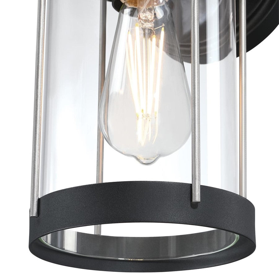 Westinghouse Kezia 12in 1-Light Outdoor Wall Sconce | Transitional Textured Black and Industrial Steel with Clear Glass | Entryway & | Model 6122100
