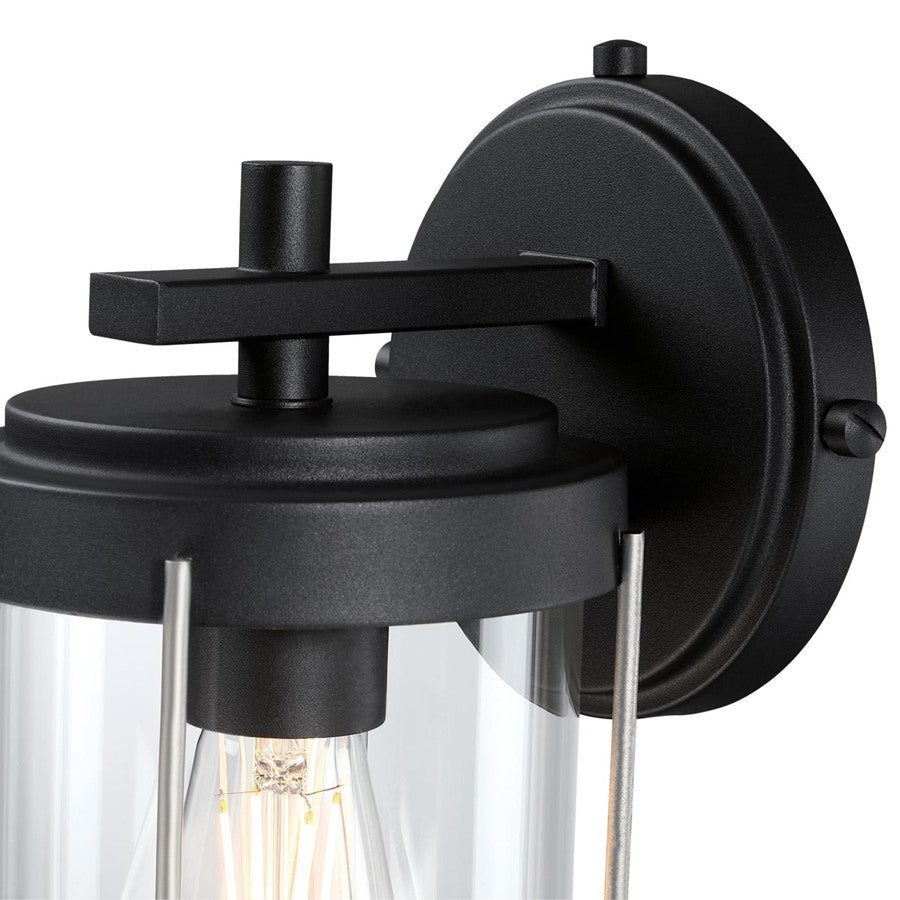 Westinghouse Kezia 12in 1-Light Outdoor Wall Sconce | Transitional Textured Black and Industrial Steel with Clear Glass | Entryway & | Model 6122100