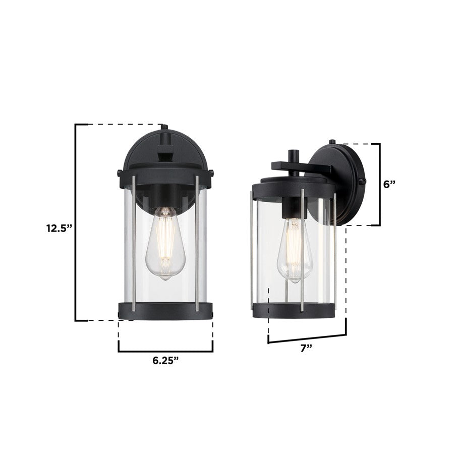 Westinghouse Kezia 12in 1-Light Outdoor Wall Sconce | Transitional Textured Black and Industrial Steel with Clear Glass | Entryway & | Model 6122100