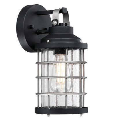 Westinghouse Villa Barone 12in 1-Light Outdoor Wall Sconce | Vintage Textured Black and Industrial Steel with Clear Seeded Glass | Model 6122200
