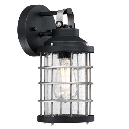 Westinghouse Villa Barone 12in 1-Light Outdoor Wall Sconce | Vintage Textured Black and Industrial Steel with Clear Seeded Glass | Model 6122200