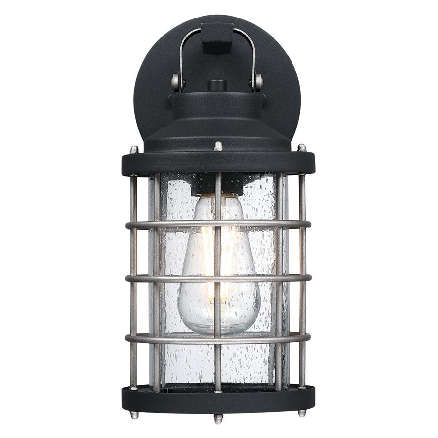 Westinghouse Villa Barone 12in 1-Light Outdoor Wall Sconce | Vintage Textured Black and Industrial Steel with Clear Seeded Glass | Model 6122200