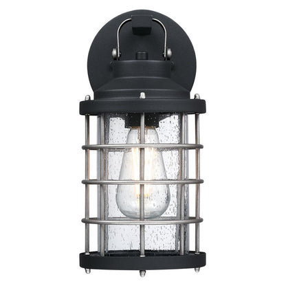 Westinghouse Villa Barone 12in 1-Light Outdoor Wall Sconce | Vintage Textured Black and Industrial Steel with Clear Seeded Glass | Model 6122200