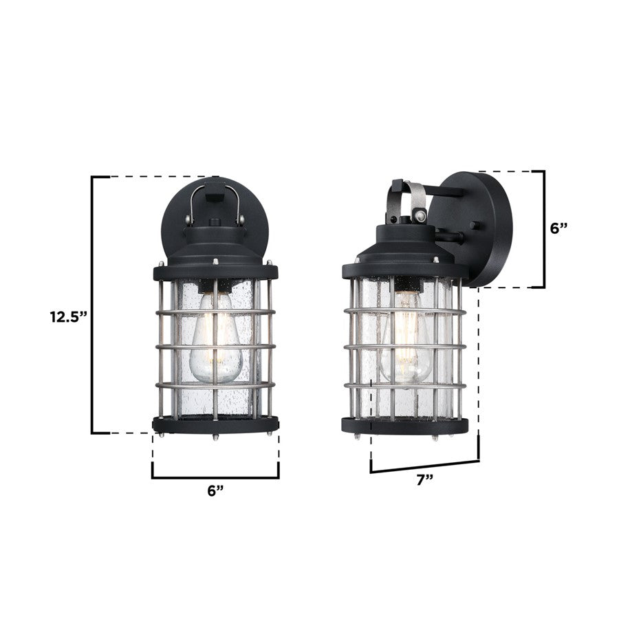 Westinghouse Villa Barone 12in 1-Light Outdoor Wall Sconce | Vintage Textured Black and Industrial Steel with Clear Seeded Glass | Model 6122200