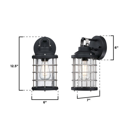 Westinghouse Villa Barone 12in 1-Light Outdoor Wall Sconce | Vintage Textured Black and Industrial Steel with Clear Seeded Glass | Model 6122200