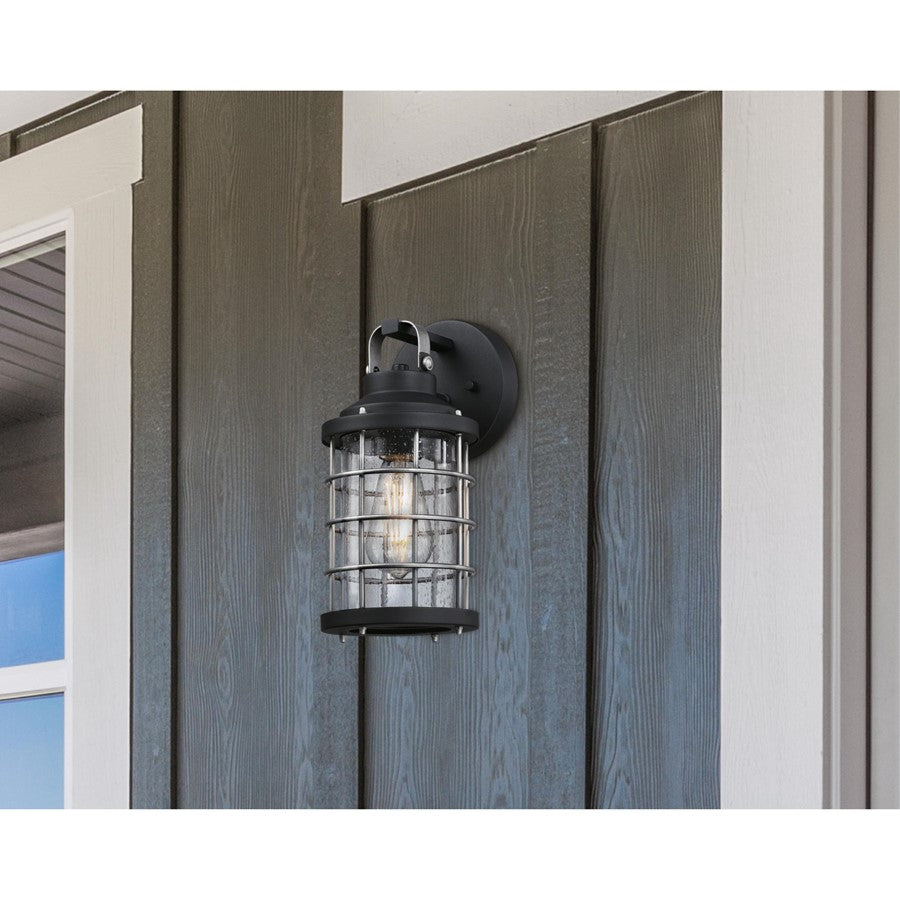 Westinghouse Villa Barone 12in 1-Light Outdoor Wall Sconce | Vintage Textured Black and Industrial Steel with Clear Seeded Glass | Model 6122200
