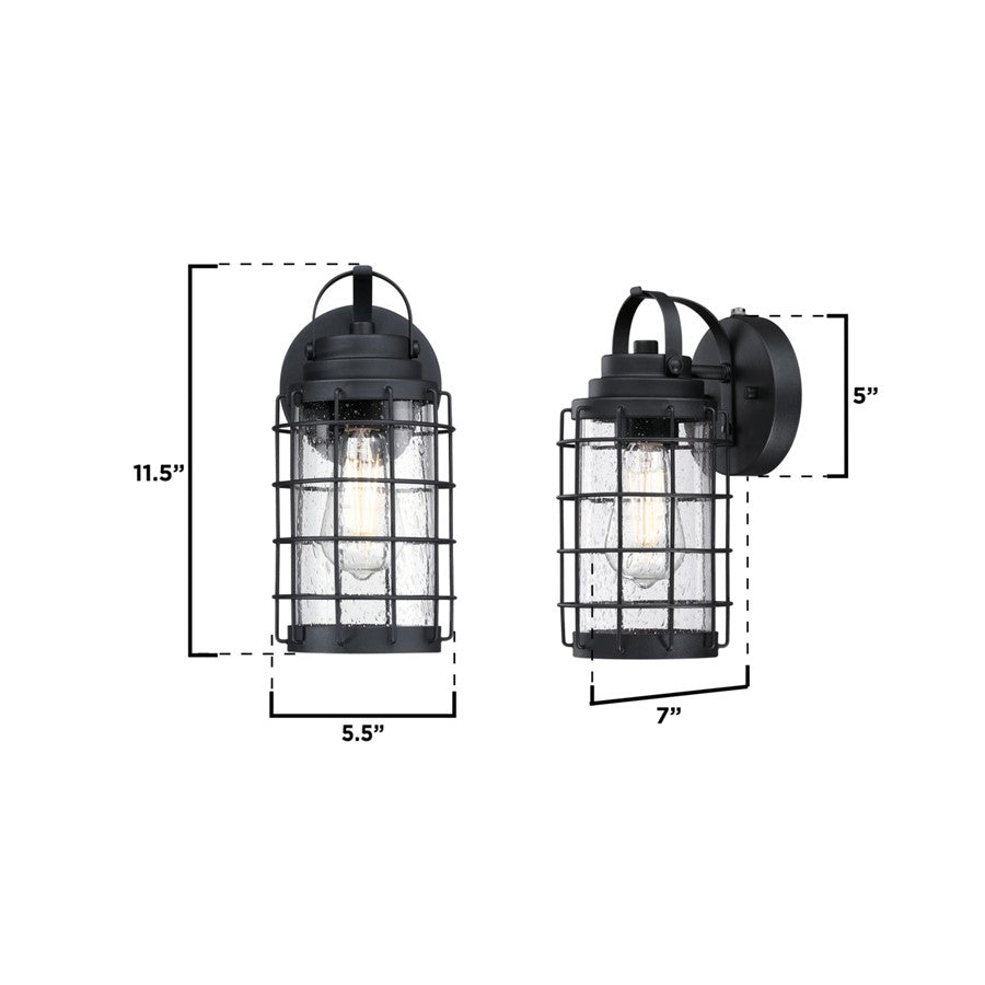Westinghouse Jupiter Point 11in 1-Light Outdoor Wall Sconce | Vintage Textured Black and Clear Seeded Glass with Dusk-to-Dawn | Model 6122300