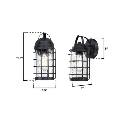 Westinghouse Jupiter Point 11in 1-Light Outdoor Wall Sconce | Vintage Textured Black and Clear Seeded Glass with Dusk-to-Dawn | Model 6122300