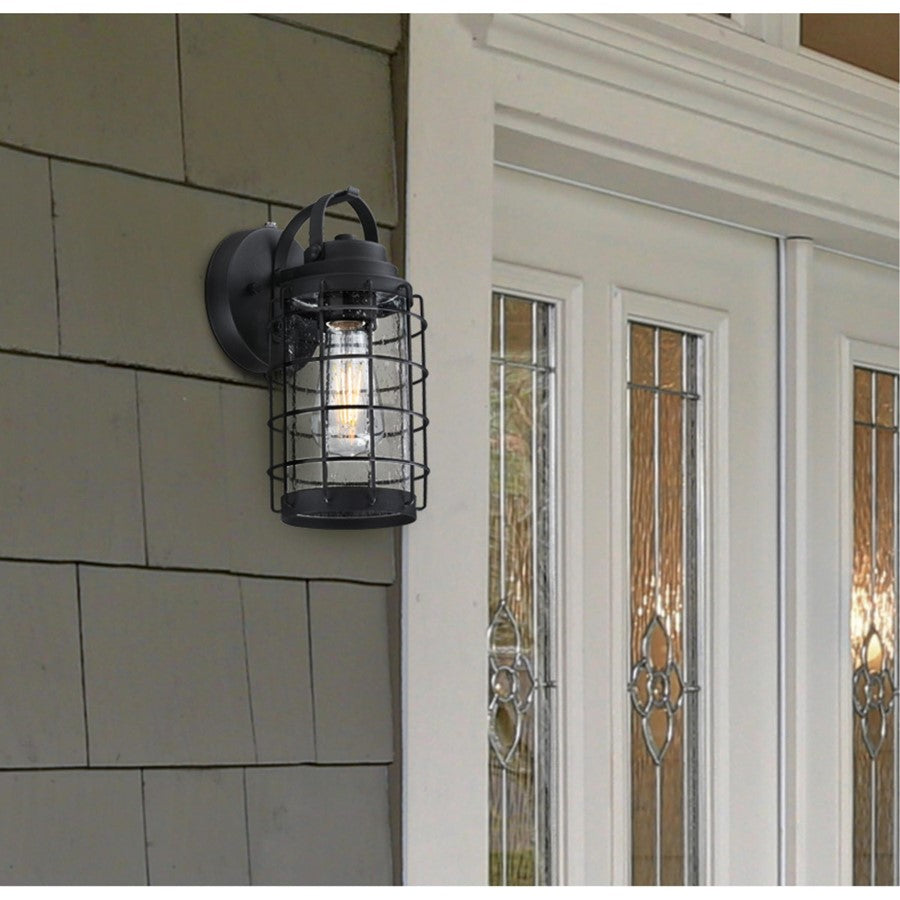 Westinghouse Jupiter Point 11in 1-Light Outdoor Wall Sconce | Vintage Textured Black and Clear Seeded Glass with Dusk-to-Dawn | Model 6122300