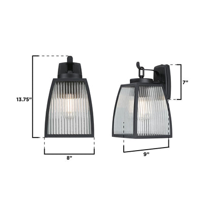 Westinghouse Niko 8in 1-Light Outdoor Sconce | Industrial Textured Black and Clear Ribbed Glass | Entryway & Porch | 8 x 9 x 13 in | Model 6122400