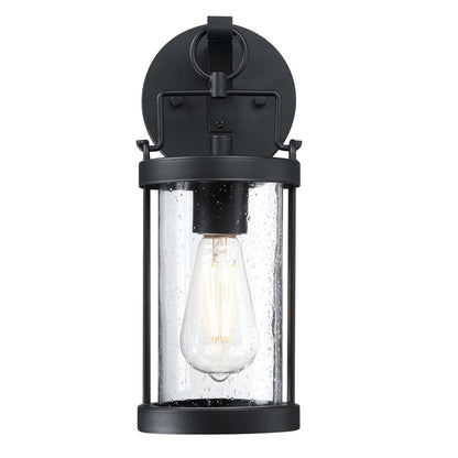 Westinghouse Westcott Bay 5in 1-Light Outdoor Sconce | Traditional Textured Black and Clear Seeded Glass | Entryway & Porch | Model 6122500