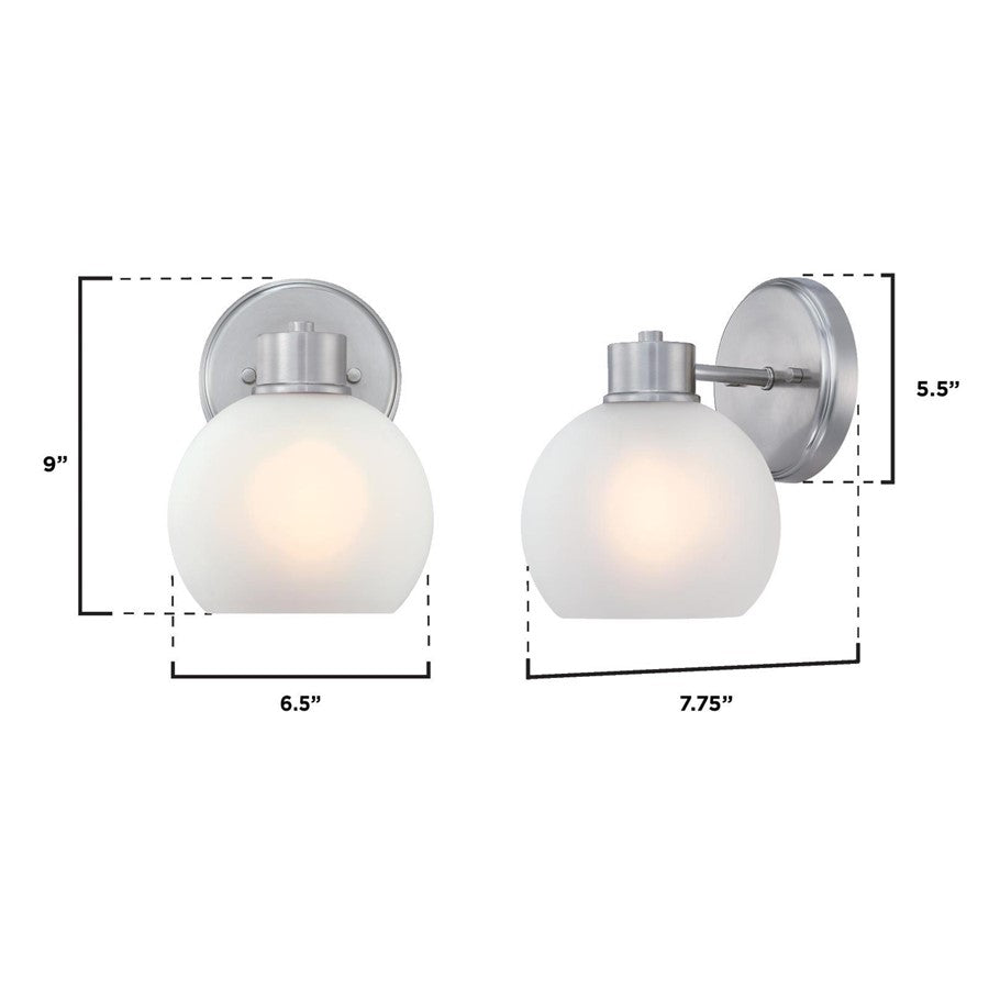 Westinghouse Dorney 6in 1-Light Wall Sconce | Transitional Brushed Nickel and Frosted Glass | Hallway & Bathroom | 6 x 7 x 9 in | Model 6124700