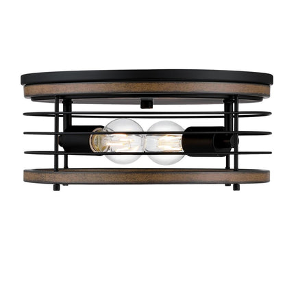 Westinghouse Ackton 13in 2-Light Flush Mount | Vintage Matte Black and Barnwood Cage Shade | Hallway & Bedroom | 13 x 13 x 5.75 in | Model 6125000