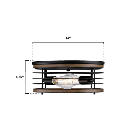 Westinghouse Ackton 13in 2-Light Flush Mount | Vintage Matte Black and Barnwood Cage Shade | Hallway & Bedroom | 13 x 13 x 5.75 in | Model 6125000