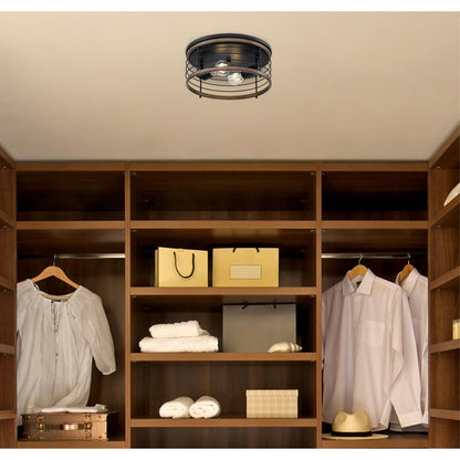 Westinghouse Ackton 13in 2-Light Flush Mount | Vintage Matte Black and Barnwood Cage Shade | Hallway & Bedroom | 13 x 13 x 5.75 in | Model 6125000